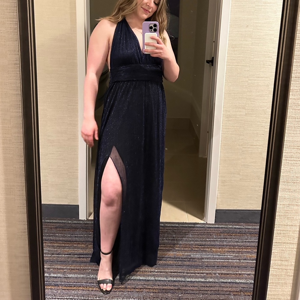 Sparkly Zara Backless black and blue halter maxi dress